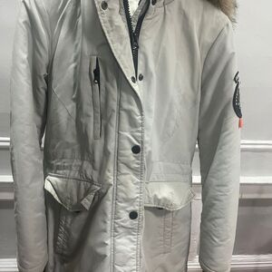 Stylish Gray Hooded Parka Coat